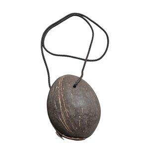 Vintage Handmade Tropical Beach Real Coconut Purse Zipper Crossbody Bag Purse